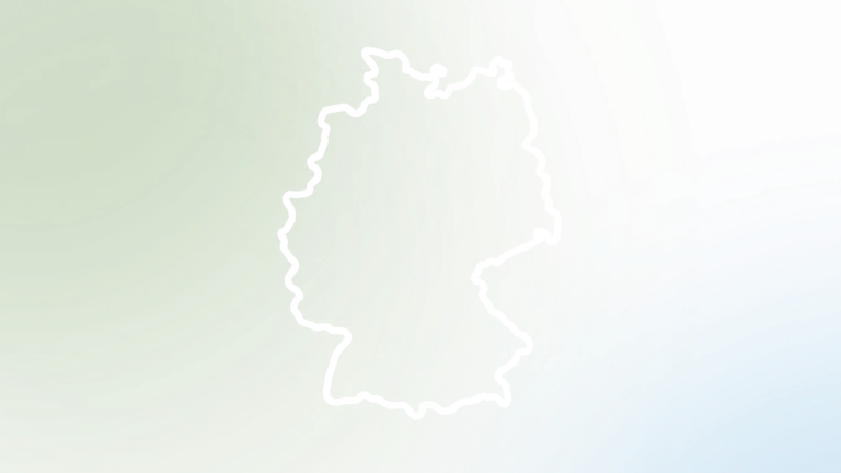 Icon graphic of the map of Germany on a green-blue background – representing national regulations, laws, or regulatory standards.